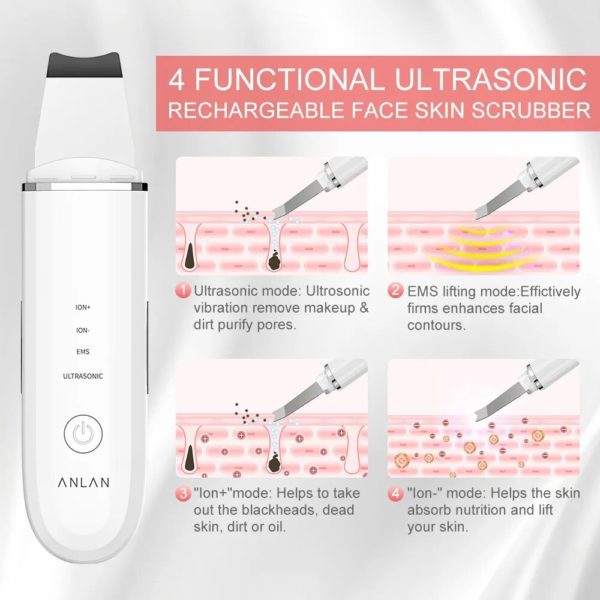 Ultrasonic Microcurrent Skin Scrubber Deep Facial Pore Cleaning Spatula Blackhead Remover Anti-Aging ANLAN - Image 3